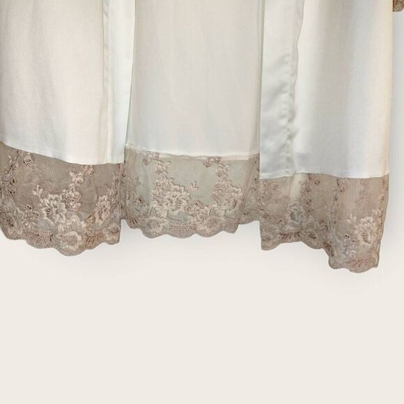 Flora Nikrooz Womens‎ Robe Sz S Open Front Cream Lace Intimates Minimalist Relax - Picture 7 of 10